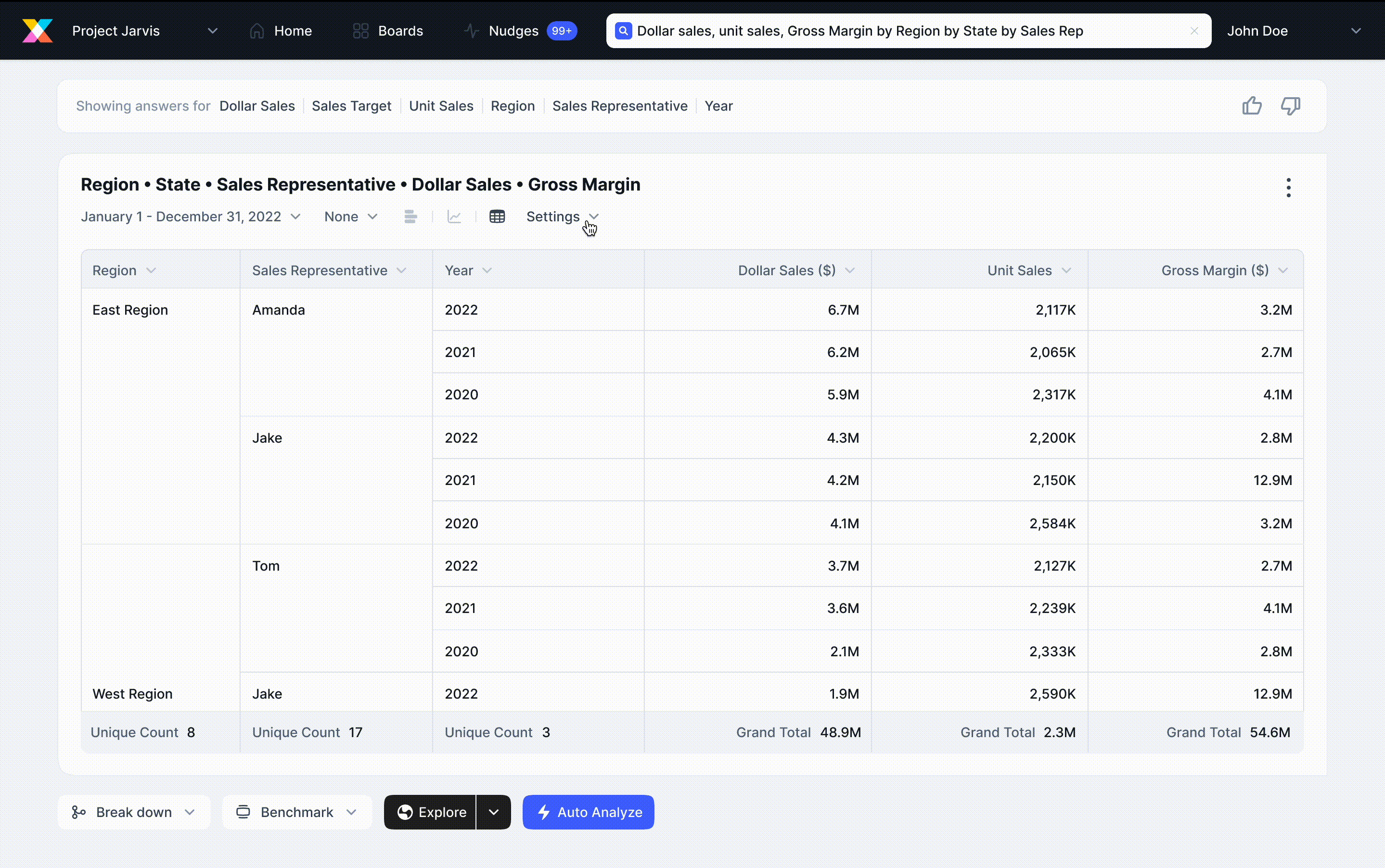 Table Pivot feature demo